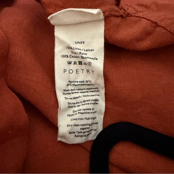 Poetry Collared Button-Down Linen Dress, Burnt Orange, Women's Size 8 - Picture 12 of 12